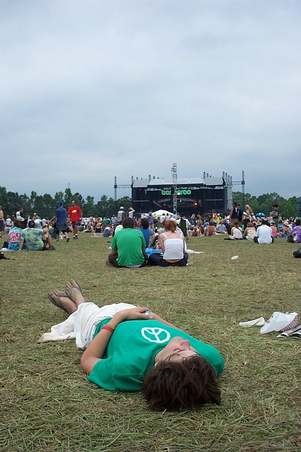 I took this picture the last day of Bonnaroo as Bob Weir and RatDog played. My friend Mitch was nice enough to pass out in that perfect position. 