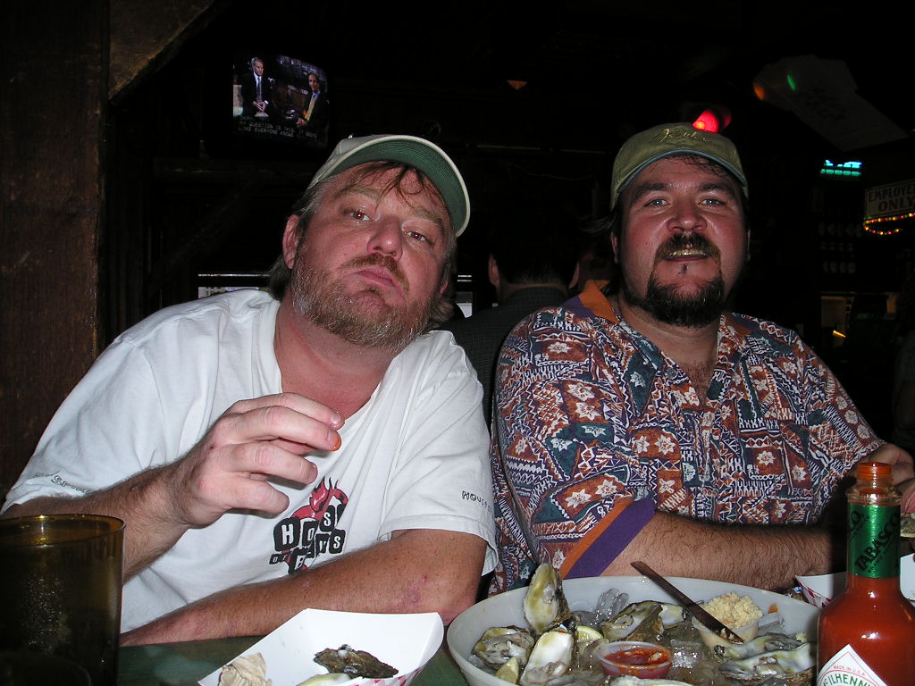 Atlanta 9.03 - Clay and Goliath enjoying their oysters.  FYI, David fixed me the 