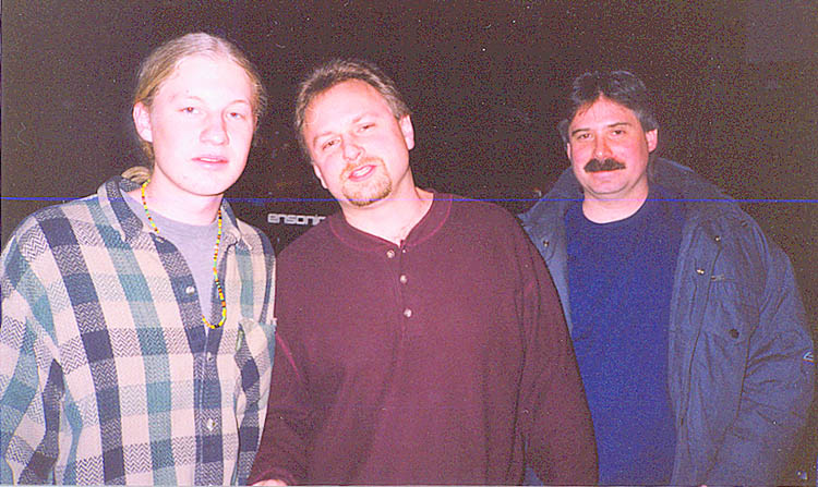 L to R: Derek, me and my friend Jeff Koeppl after the DTB show at the Tralf, 2/2/2000