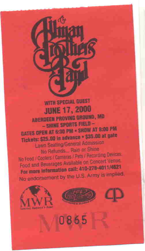 6/17/2000 ticket This is a rare paper ticket from the Campaign 2000 tour opener at Aberdeen MD last year. This ticket was a 